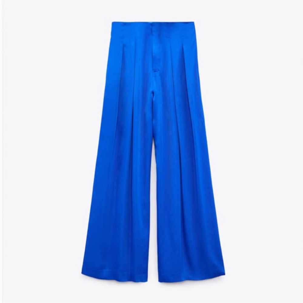 Blue satin trousers